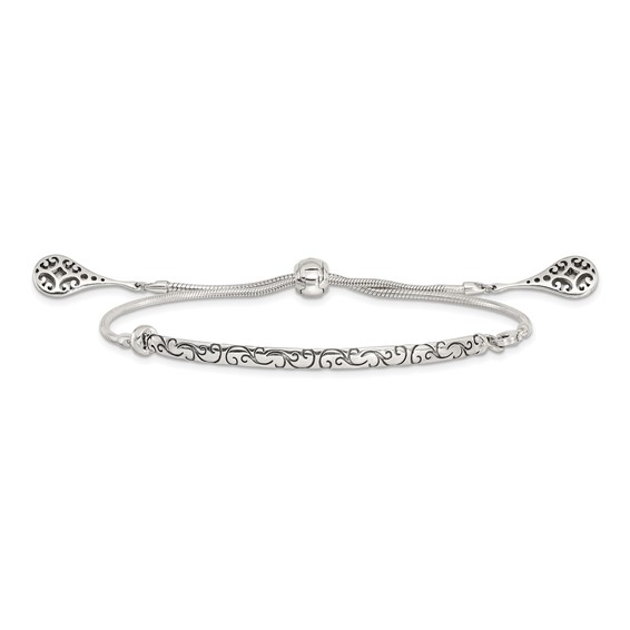 Sterling Silver Antiqued Filigree Drops Adjustable Bracelet