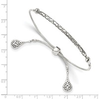 Sterling Silver Antiqued Filigree Drops Bracelet with Lobster Clasp Adjustable 6 to Bolo, 9" view 2