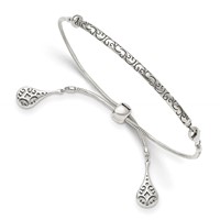 Sterling Silver Antiqued Filigree Drops Bracelet with Lobster Clasp Adjustable 6 to Bolo, 9" view 1