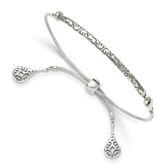 Sterling Silver Antiqued Filigree Drops Adjustable Bracelet
