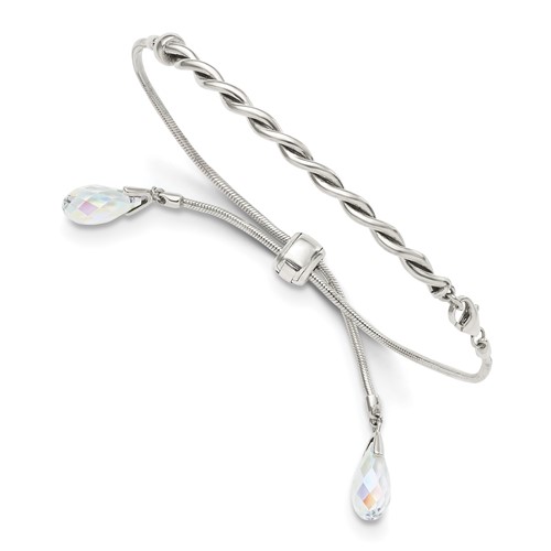 Sterling Silver Antiqued Crystal Briolette Tassel Bracelet with Lobster Clasp Adjustable 6 to Bolo, 9"