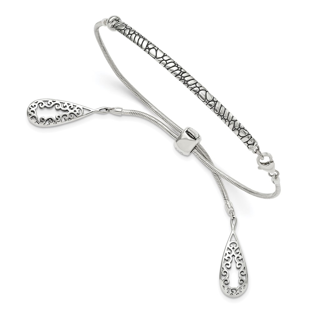 Sterling Silver Filigree Teardrops Adjustable Bracelet