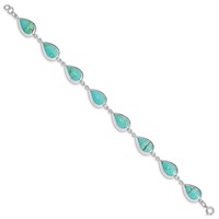 Sterling Silver Rhodium-plated Teardrop Lab Created Turquoise Bracelet, 7.75" view 2