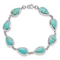 Sterling Silver Rhodium-plated Teardrop Lab Created Turquoise Bracelet, 7.75" view 3