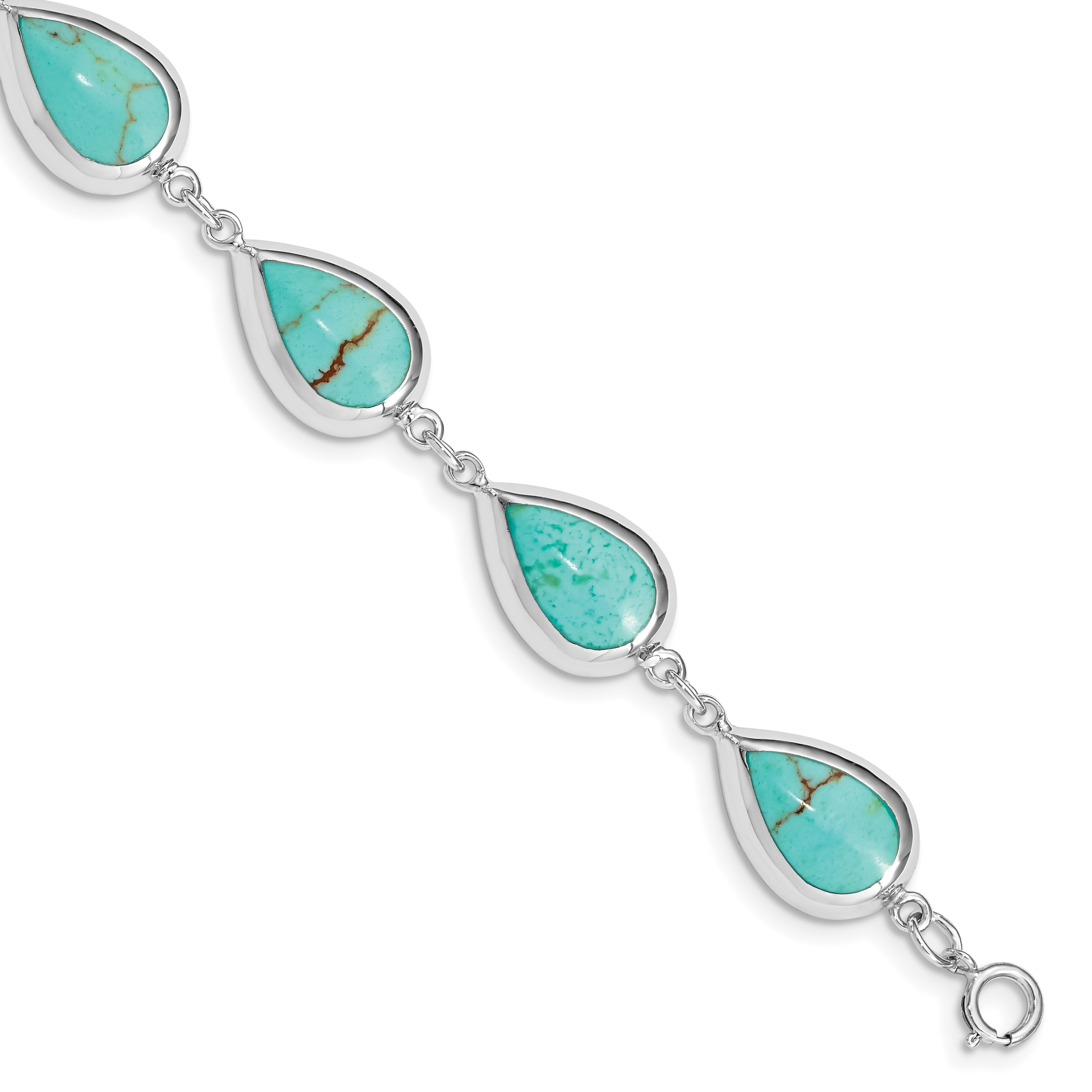 Sterling Silver Rhodium-plated Teardrop Synthetic Turquoise Bracelet (QG3641-7.75)