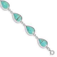 Sterling Silver Rhodium-plated Teardrop Lab Created Turquoise Bracelet, 7.75" view 1