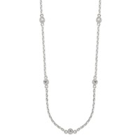 Sterling Silver Polished 6mm Bezel CZ 5-Station Necklace, 18" view 2