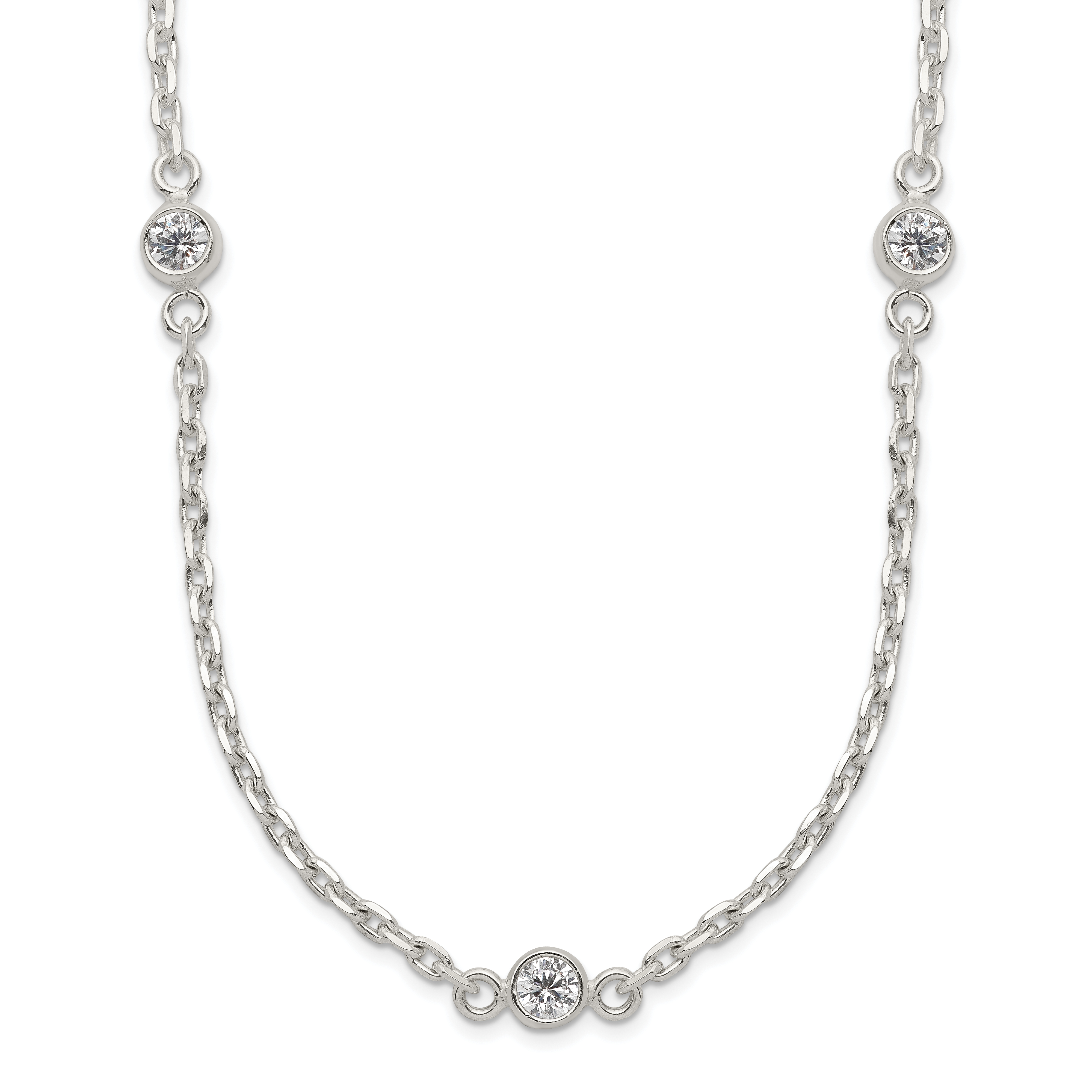 Sterling Silver Polished 5-Station CZ Necklace (QG3642-18)