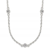 Sterling Silver Polished 6mm Bezel CZ 5-Station Necklace, 18" view 1