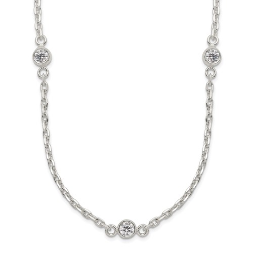 Sterling Silver Polished 6mm Bezel CZ 5-Station Necklace, 18"