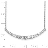 Sterling Silver Rhodium-plated Graduated CZ Curved Bar Necklace with 2 Inch Extension, 16" view 3