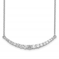 Sterling Silver Rhodium-plated Graduated CZ Curved Bar Necklace with 2 Inch Extension, 16" view 1