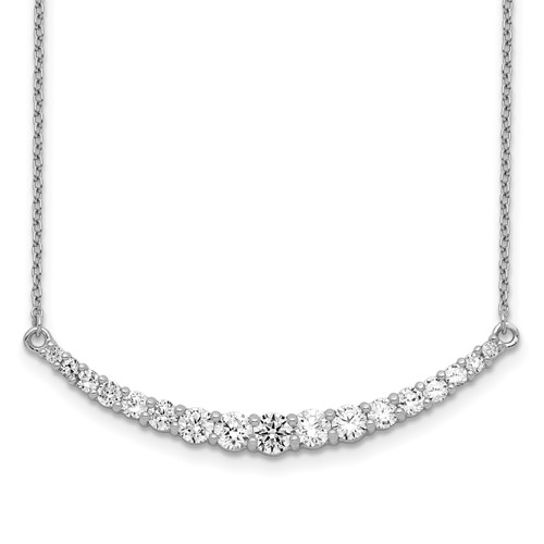 Sterling Silver Rhodium-plated Graduated CZ Curved Bar Necklace with 2 Inch Extension, 16"