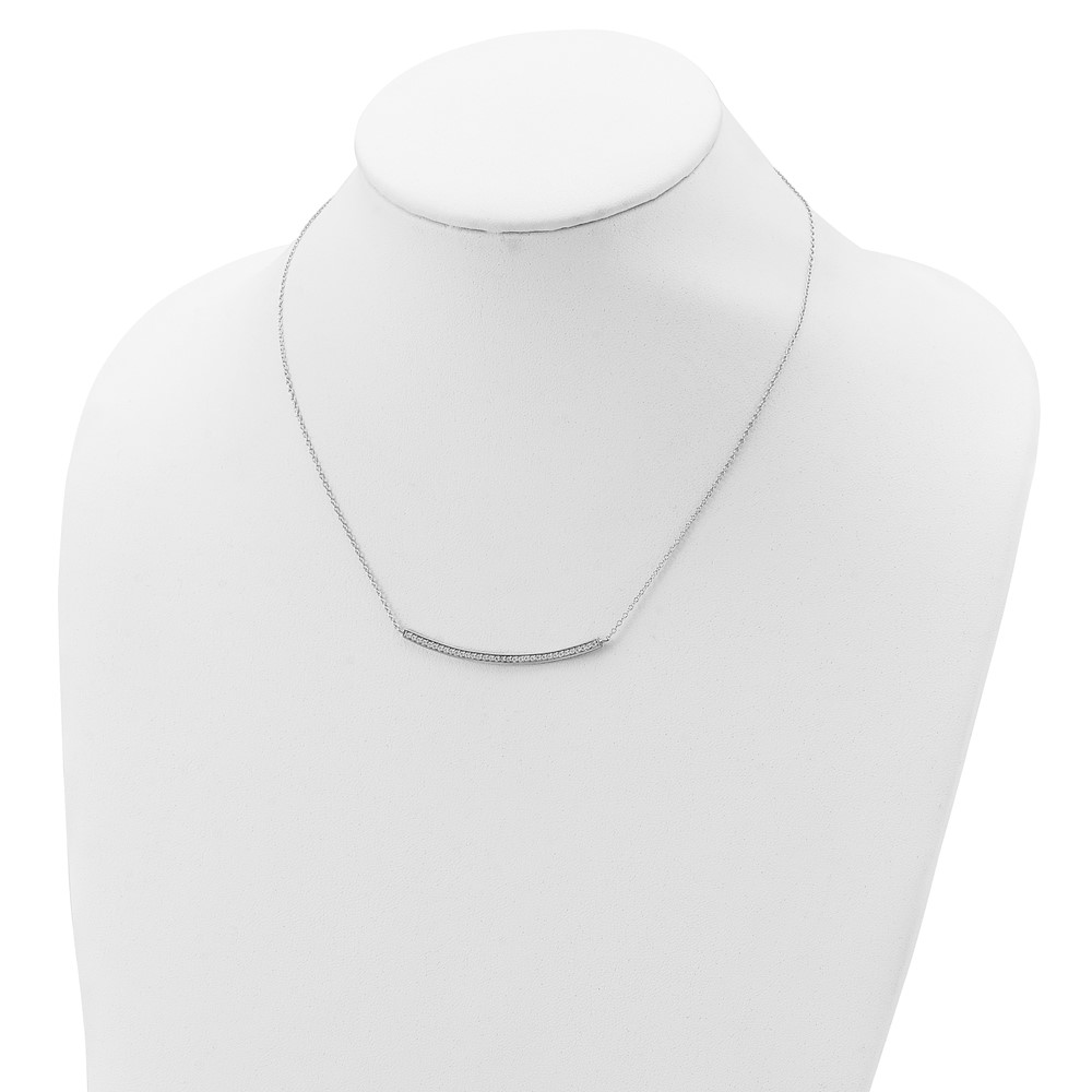 Sterling Silver Rhodium-plated CZ w/2in ext. Bar Necklace (QG3651-16)