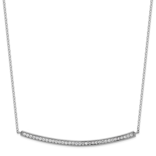 Sterling Silver Rhodium-plated CZ Bar Necklace with 2 Inch Extension, 16"