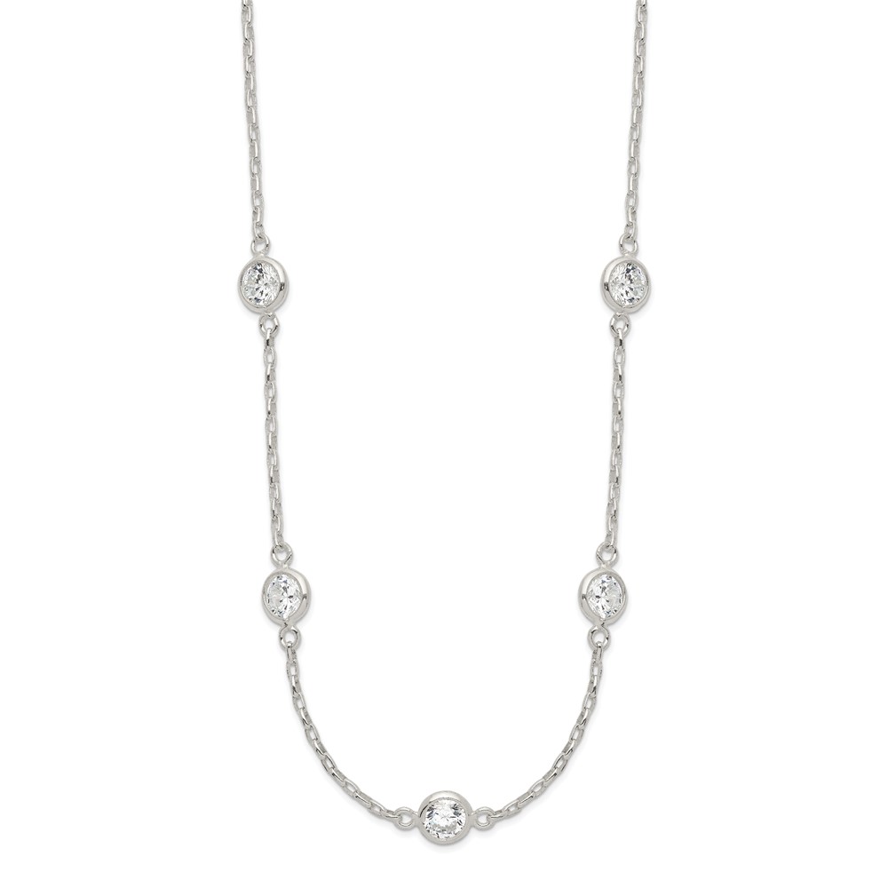 Sterling Silver Polished 5-Station CZ Necklace (QG3655-18)