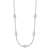 Sterling Silver Polished 6mm Bezel CZ 5-Station Necklace, 18" view 2