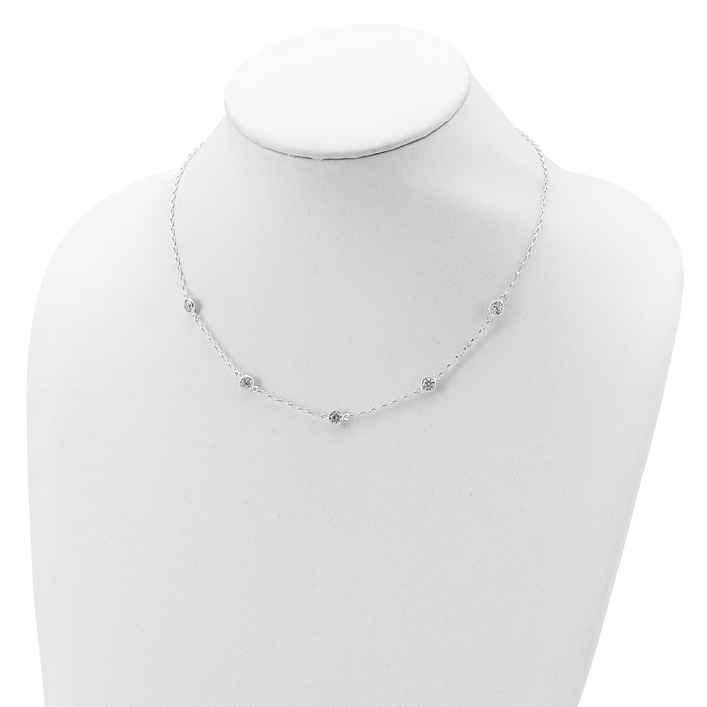 Sterling Silver Polished 5-Station CZ Necklace (QG3655-18)
