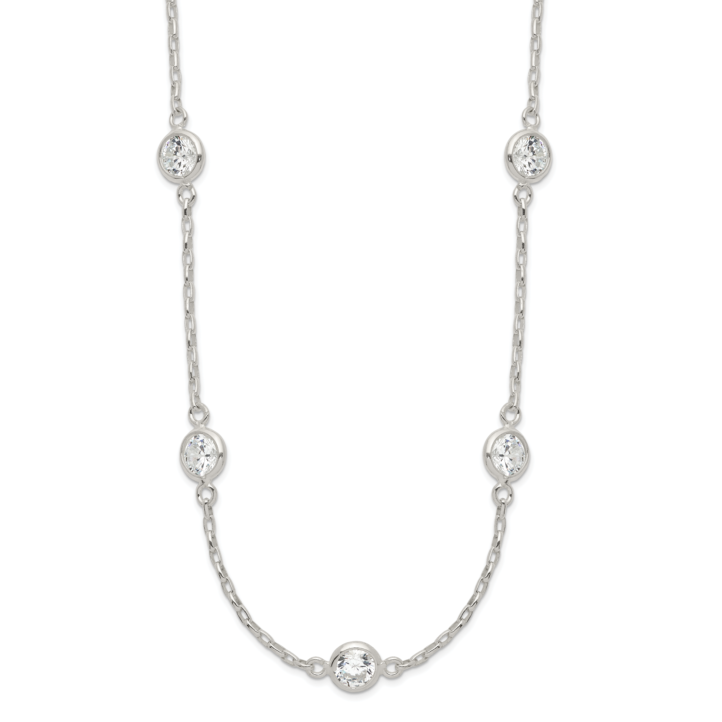 Sterling Silver Polished 5-Station CZ Necklace (QG3655-18)