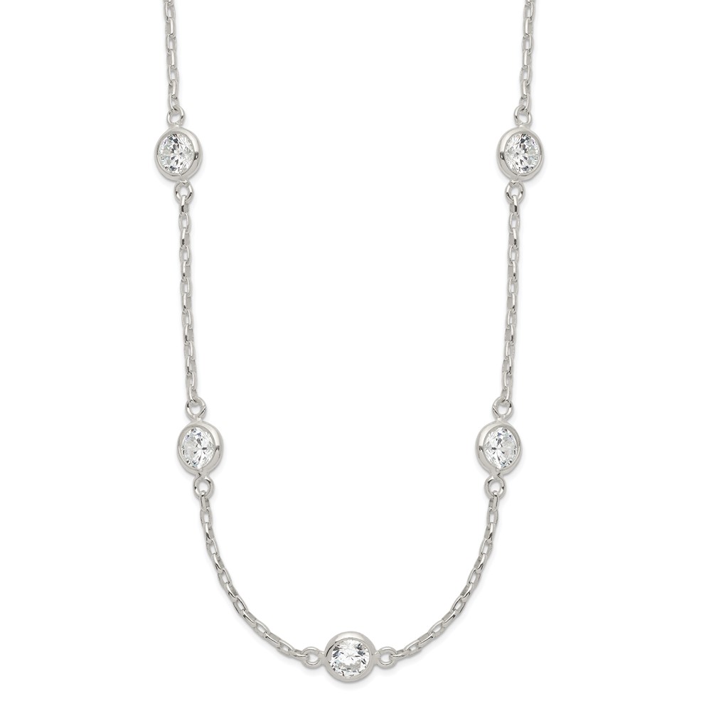 Sterling Silver Polished 5-Station CZ Necklace (QG3655-18)