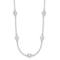 Sterling Silver Polished 6mm Bezel CZ 5-Station Necklace, 18" view 1