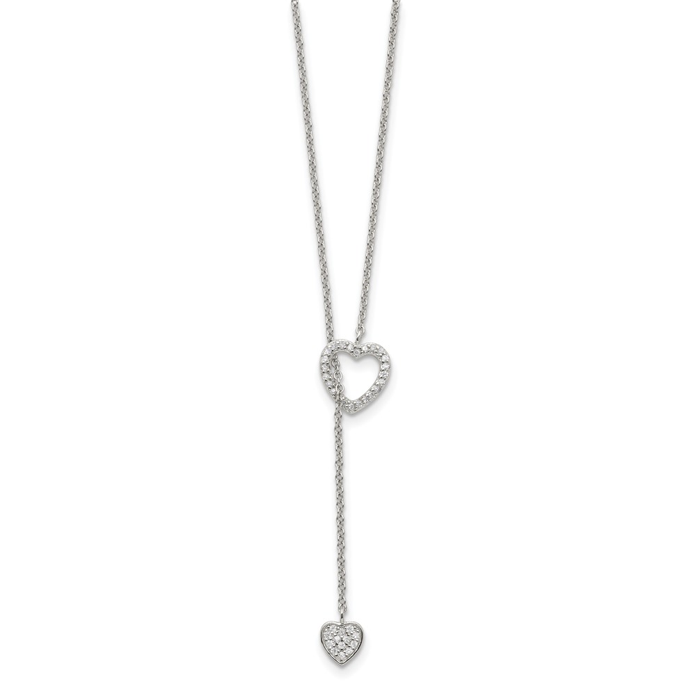 Sterling Silver Rhodium-plated Polished Adjustable Hearts with CZ Necklace (QG3669)
