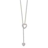 Sterling Silver Rhodium-plated Polished Hearts Necklace with CZ Adjustable Lariat, 20" view 2