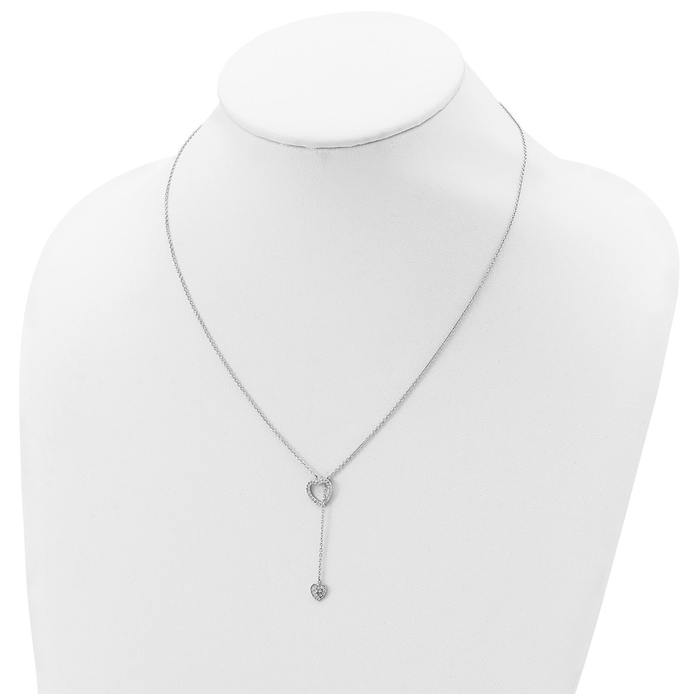 Sterling Silver Rhodium-plated Polished Adjustable Hearts with CZ Necklace (QG3669)