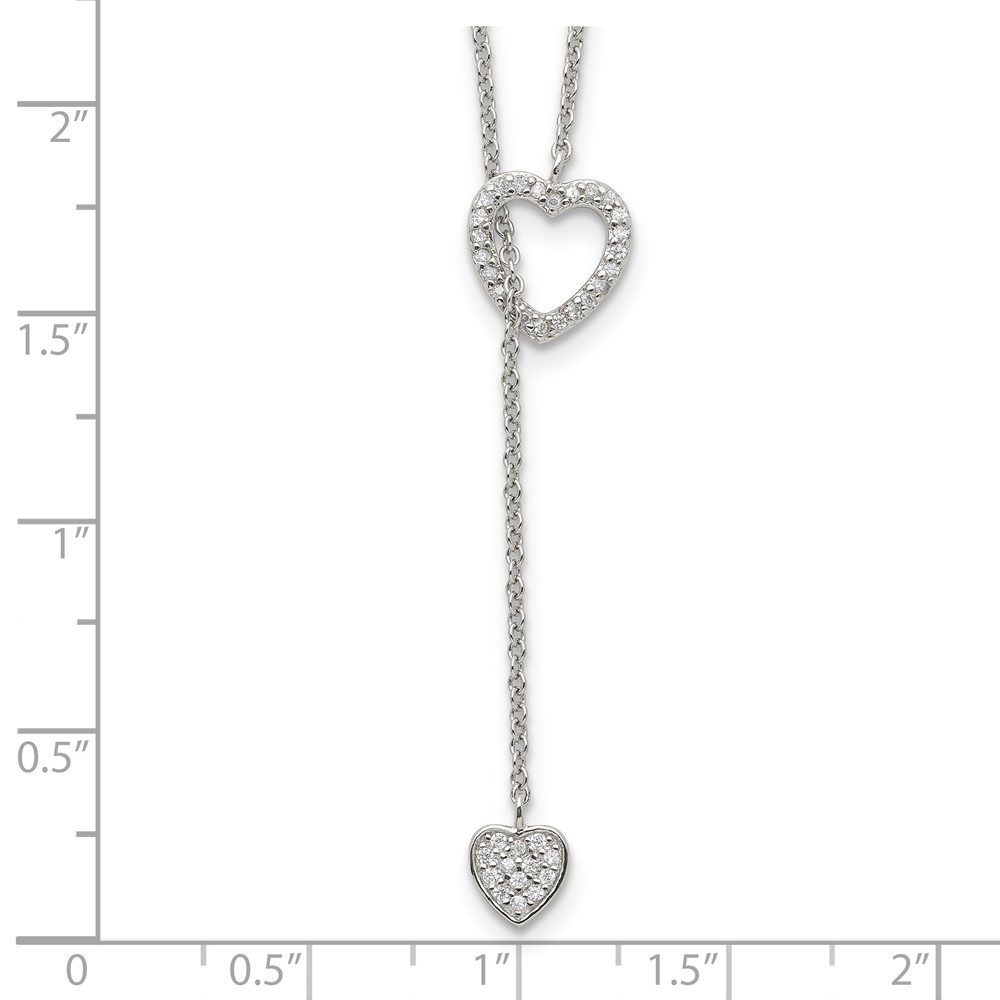 Sterling Silver Rhodium-plated Polished Adjustable Hearts with CZ Necklace (QG3669)