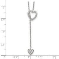 Sterling Silver Rhodium-plated Polished Hearts Necklace with CZ Adjustable Lariat, 20" view 3