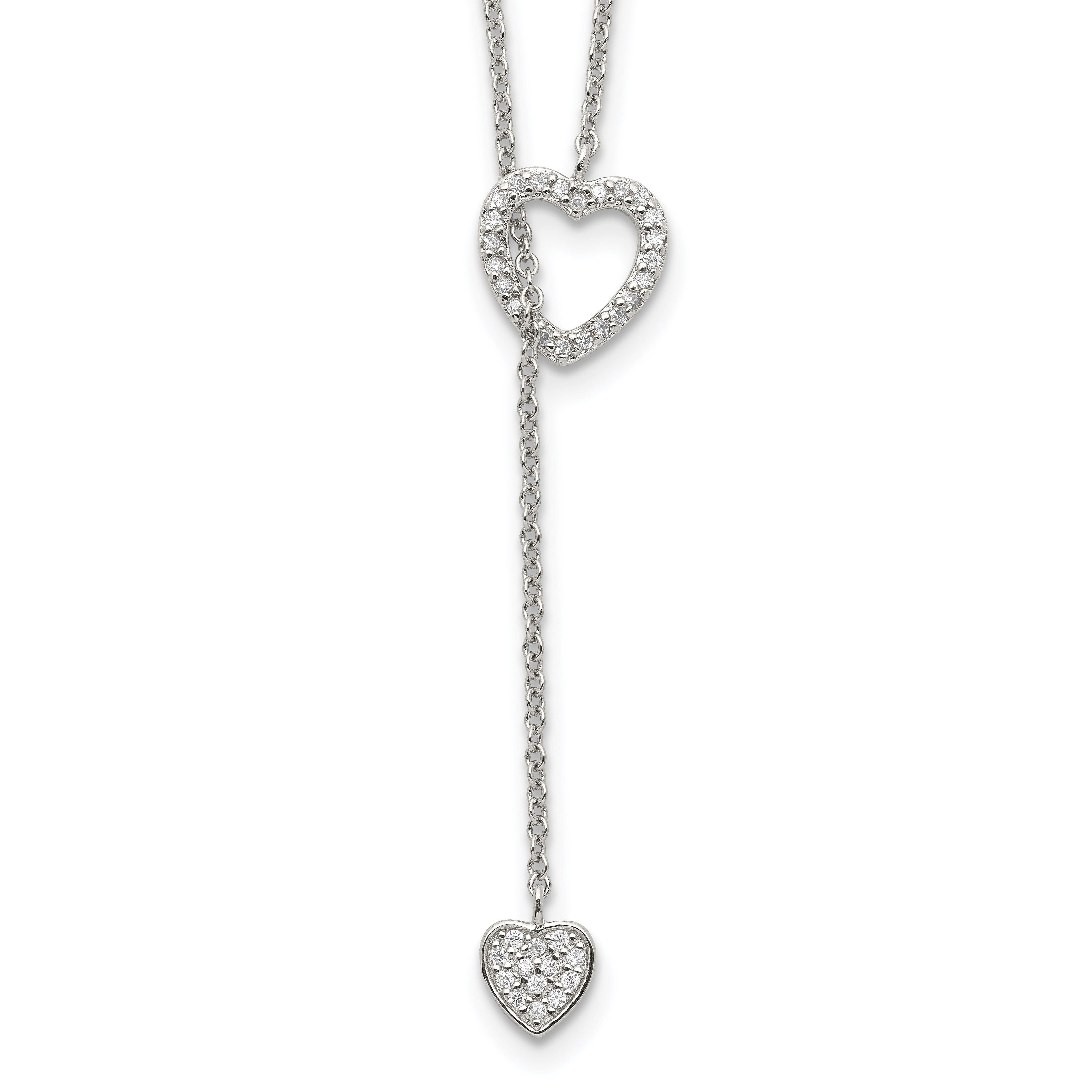 Sterling Silver Rhodium-plated Polished Adjustable Hearts with CZ Necklace (QG3669)