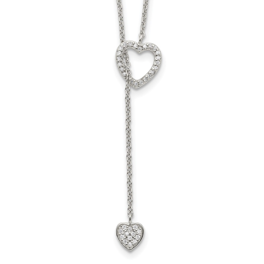 Sterling Silver Rhodium-plated Polished Adjustable Hearts with CZ Necklace (QG3669)