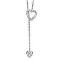 Sterling Silver Rhodium-plated Polished Hearts Necklace with CZ Adjustable Lariat, 20" view 1