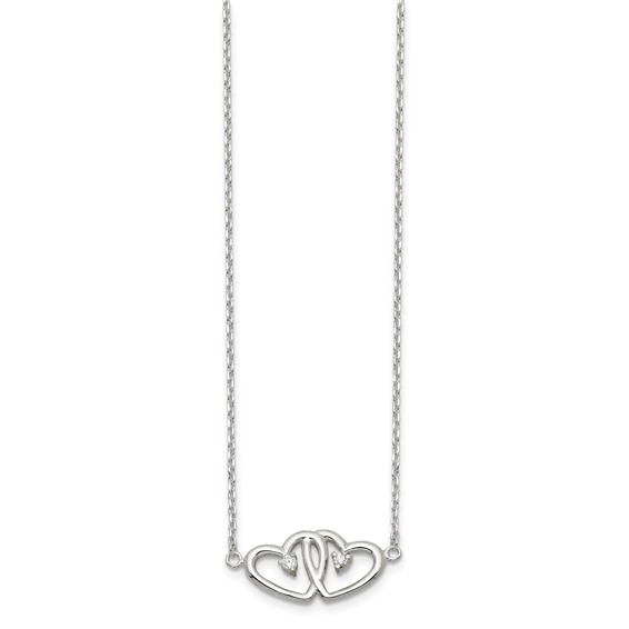 Sterling Silver Double Heart with CZ Necklace