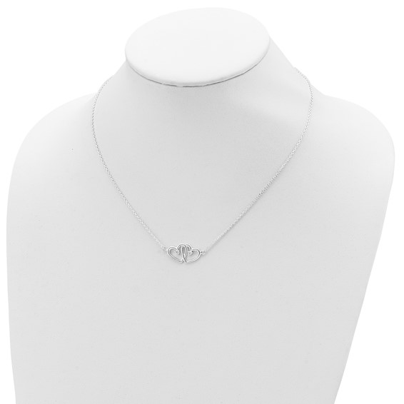 Sterling Silver Double Heart with CZ Necklace