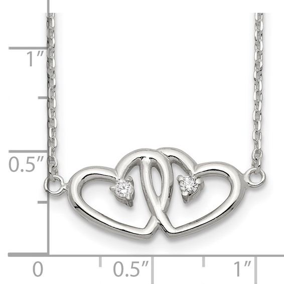 Sterling Silver Double Heart with CZ Necklace