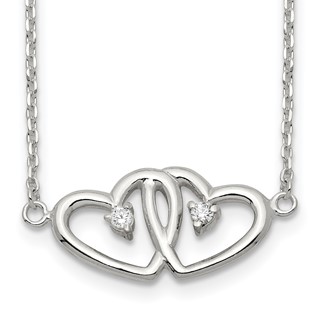 Sterling Silver Double Heart with CZ Necklace