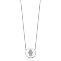 Sterling Silver Rhodium-plated Hamsa Necklace with CZ with Ext., 2" view 2