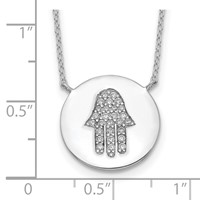 Sterling Silver Rhodium-plated Hamsa Necklace with CZ with Ext., 2" view 3