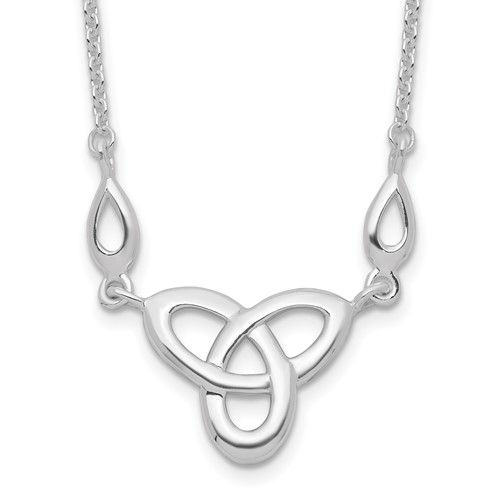 Sterling Silver Rhodium-plated Polished Celtic Knot Necklace with 1.5 Inch Extension, 16"