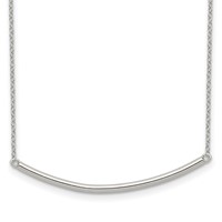 Sterling Silver Rhodium-plated Polished Curved Bar Necklace with 1 Inch Extension, 16" view 1