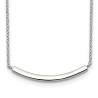 Sterling Silver Rhodium-plated Polished Curved Bar Necklace with 2 Inch Extension, 16" view 1