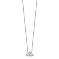 Sterling Silver Rhodium-plated Polished & Beaded CZ Crown Necklace with 2 Inch Extension, 16" view 2