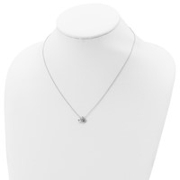 Sterling Silver Rhodium-plated Polished & Beaded CZ Crown Necklace with 2 Inch Extension, 16" view 4
