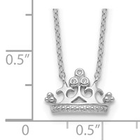 Sterling Silver Rhodium-plated Polished & Beaded CZ Crown Necklace with 2 Inch Extension, 16" view 3