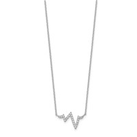 Sterling Silver Rhodium-plated CZ Heartbeat Necklace with 2 Inch Extension, 16" view 2