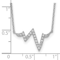 Sterling Silver Rhodium-plated CZ Heartbeat Necklace with 2 Inch Extension, 16" view 3