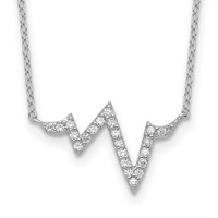 Sterling Silver Rhodium-plated CZ Heartbeat Necklace with 2 Inch Extension, 16" view 1