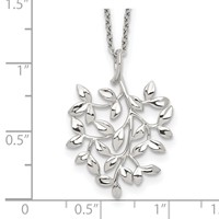 Sterling Silver Rhodium-plated Polished CZ Leaf Necklace, 18" view 3
