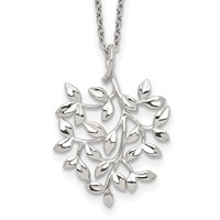 Sterling Silver Rhodium-plated Polished CZ Leaf Necklace, 18" view 1